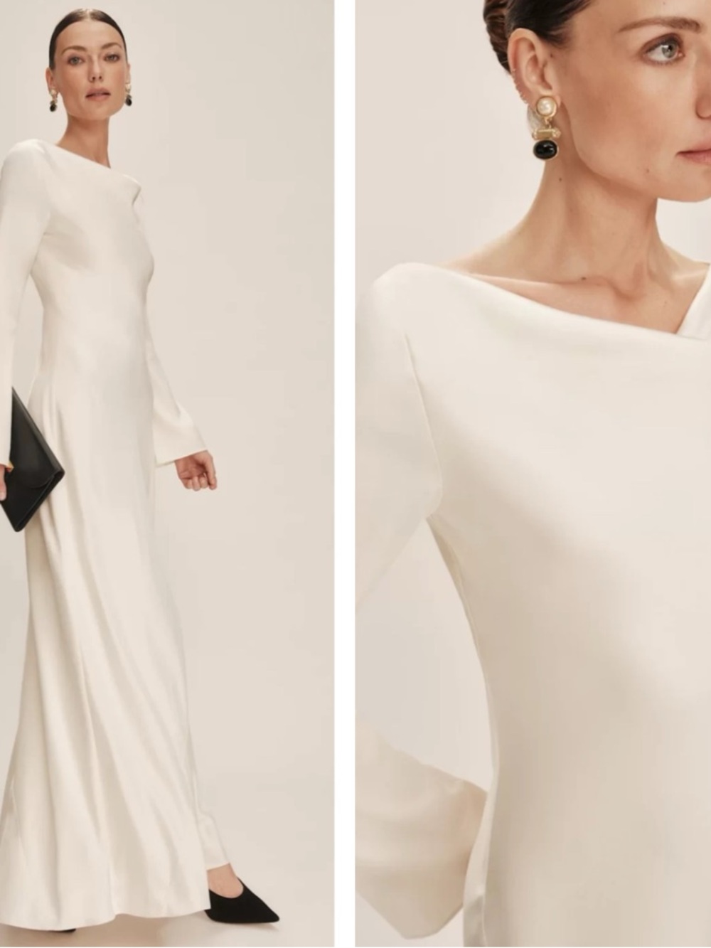REFORMATION Ciana Long Sleeve Cowl Neck Satin White Maxi Dress Size 2